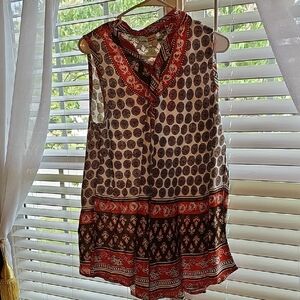 Bohemian Sleeveless Top - Burnt Orange, Brown & Tan